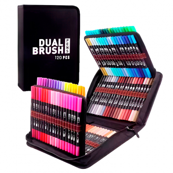 Купить Набор фломастеров двусторонних (линер+фломастер-кисть) 120 шт оптом